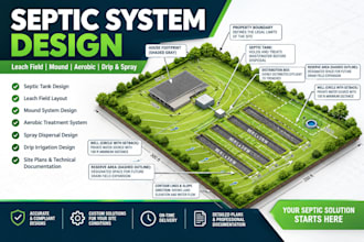 do septic design with mound, leach field, aerobic, spray, drip irrigation