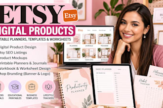 design etsy digital products and printable planners