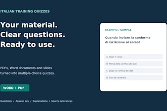 create italian multiple choice quizzes from your training materials