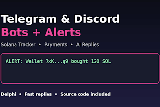 build a telegram or discord bot with alerts, payments or solana tracking