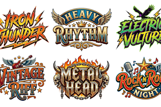 design retro metal, vintage heavy and classic rock lettering