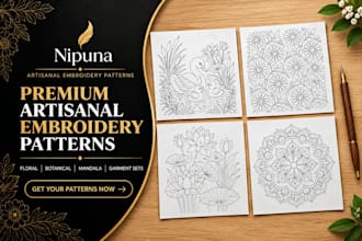 design hand embroidery floral patterns in printable PDF