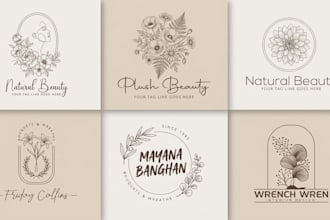 design minimalist botanical boho hand drawn floral feminine logo