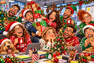 draw a christmas caricature for your family, team, or group