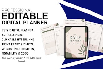 do editable esty digital planner hyperlinked digital planner kdp journal ebook