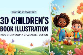 create 3d children book illustration kids story book illustration 3d book cover