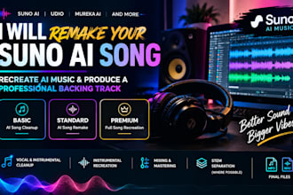 remake your suno ai song, recreate ai song, and produce a pro backing track
