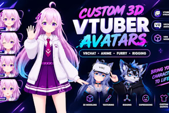 create custom 3d vrchat avatar vtuber model anime, furry vr avatar and rigging