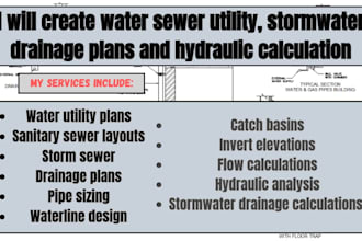 create water sewer utility, stormwater drainage plans and hydraulic calculation