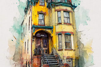 hand draw architectural home building portrait sketche