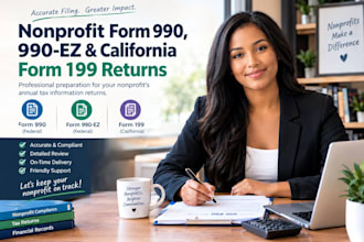 prepare nonprofit form 990 990 ez and california form 199 returns