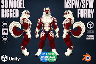 custom furry vrchat avatar 3d vrc character nsfw vtuber model with unity setup