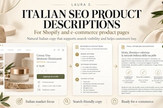 write italian SEO product descriptions for ecommerce stores