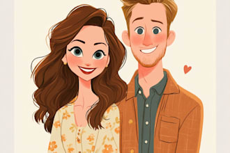 draw a cute cartoon portrait for wedding gifts