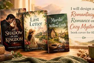 design a romantasy, romance or cozy mystery book cover for KDP