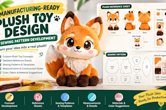 create manufacturing ready plush toy designs and sewing patterns