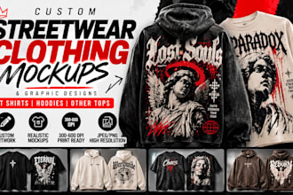 design streetwear clothing, t shirt and hoodie mockups with custom graphics