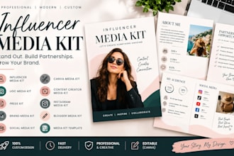 design a professional influencer media kit, press kit, brand media kit