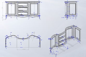 do 3d furniture cad design, 3d models and technical drawings