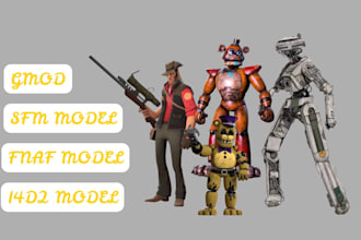 create sfm, port i4d2 model, fnaf model, gmod playermodel, 3d game character art