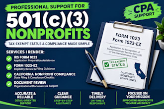 prepare 501c3 form 1023, 1023ez and california nonprofit compliance cpa
