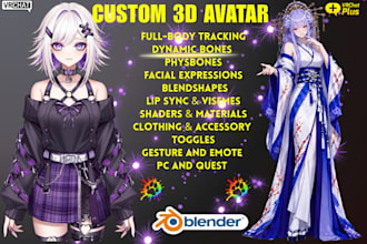 create anime vtuber model, 3d vrchat avatar, vrm, vseeface rigging