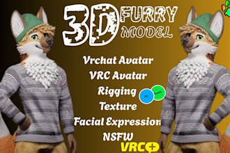 create custom 3d furry vrchat avatar, furry avatar, vr character