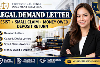 draft a legal demand letter desist small claim money owed, deposit return