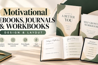 design a professional guided journal and self improvement workbook