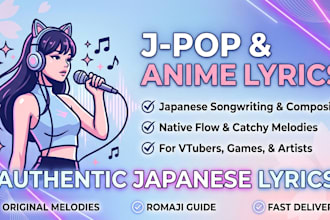 write natural japanese lyrics and  compose melody for your jpop or anime song