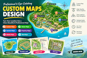 design custom maps, vector map, tourism map, property map, airbnb map, site map