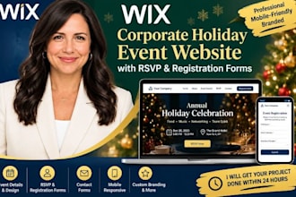 design wix corporate holiday event website with registration rsvp contact forms