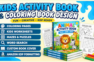 design kids activity book, coloring books, worksheets and puzzles for amazon KDP