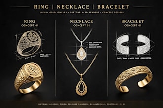 design luxury gold jewelry ring necklace bracelet concept