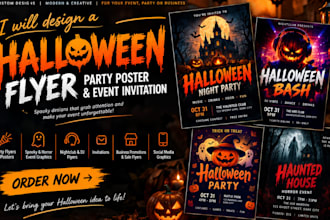 design a spooky halloween flyer, party poster and event invitation