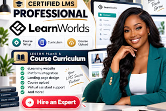 set up learnworlds online course, design website and upload content