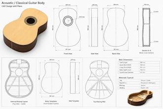 draw an acoustic or classical guitar body in cad with plans