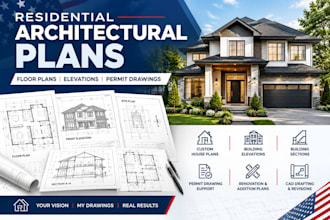 draw residential floor plans, architectural drawings and house permit plans