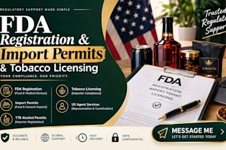 handle fda registration, import permits, ttb alcohol and tobacco compliance