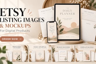 design etsy listing images and digital product mockups