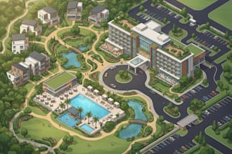 design resort maps, hotel maps, guest maps, and visitor wayfinding maps