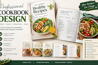 design a professional cookbook recipe book and cookbook cover, formatting