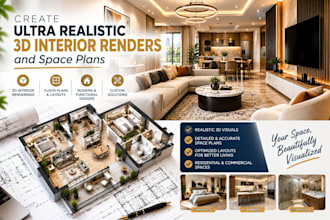 create ultra realistic 3d interior renders and space plans