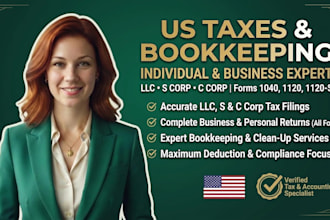do US bookkeeping, US tax returns forms for personal,llc,s c corporate,1120,1140