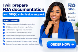 prepare fda documentation and 510 submission support