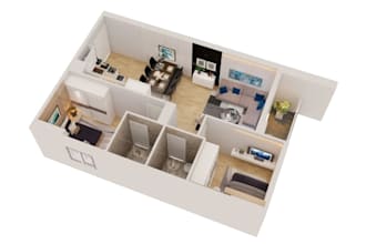 design a modern studio apartment floor plan and 3d interior design