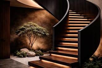 create a realistic 3d staircase design and rendering
