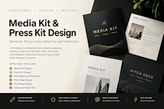 design a media kit, press kit, epk, pitch deck, one sheet, influencer media kits