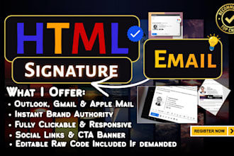 design a business clickable HTML email signature for outlook, gmail, apple mail