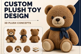 ill design custom plush toys, 3d models, crochet patterns and packaging